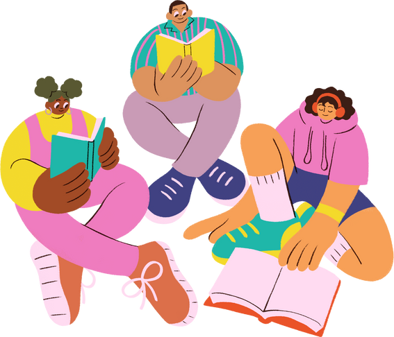 Hand Drawn Vibrant Three Friends Reading Together